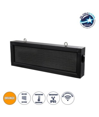GLOBOSTAR® DISPLAY 90309 Κυλιόμενη Ψηφιακή Επιγραφή 64x16cm P10 Μονής Όψης LED AC 220-240V Αδιάβροχο IP65 Πορτοκαλί - WiFi Control μέσω FK APP - Αισθητήρας Θερμοκρασίας & Υγρασίας - Μ72 x Π9 x Υ24cm - 2 Χρόνια Εγγύηση